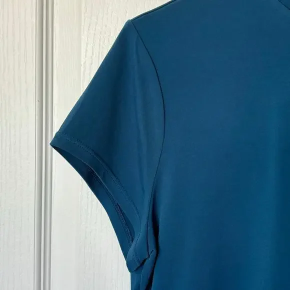 Alfani Wms Mock Neck Teal Blue Jersey Knit Top Size M Layering Minimalist Career - Picture 5 of 7